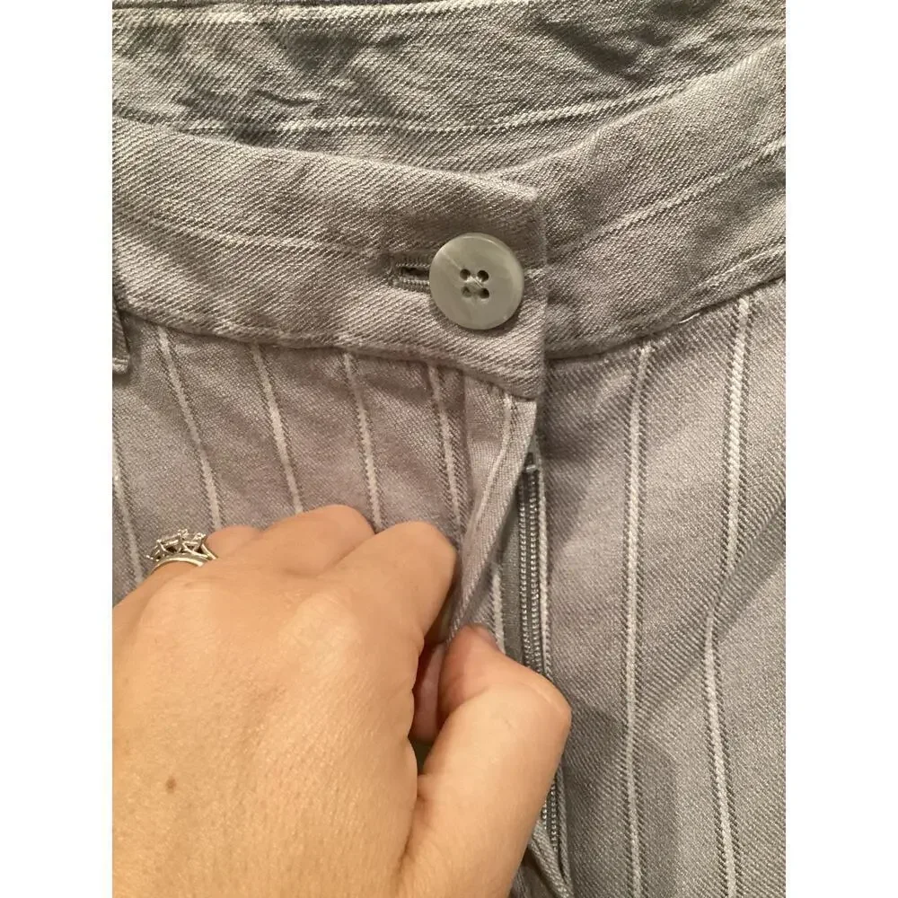 J. Jill Womens Linen stretch Pants Size 12P 12‎ P Gray Pinstripe Cropped Coastal